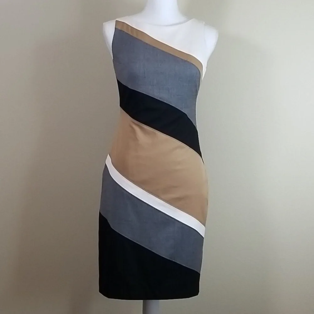 WHBM diagonal colorblock strip fitted dress 0 XS - Picture 4 of 8
